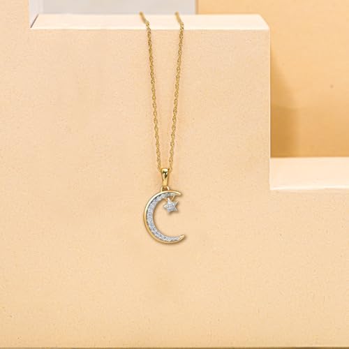 Jewelili 10K Yellow Gold Moon Star Pendant Necklace for Women | 1/10 CTTW Natural White Round Diamonds | 18" Rope Chain | Fine Jewelry with Gift Box | Timeless Fashion Jewelry Gift for Her4