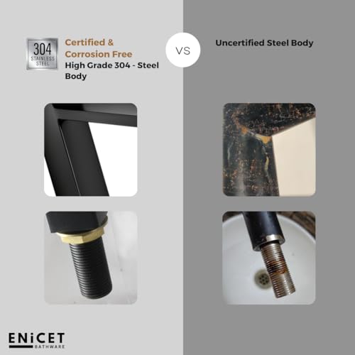 Image of ENICET 12 Inch Wash Basin Tap, Matte Black, SS-304, Table Top Basin Tap, High Neck Pillar Cock, Black Taps for Bathroom, Tall Extended Body, Foam Flow (TE120BLACK)