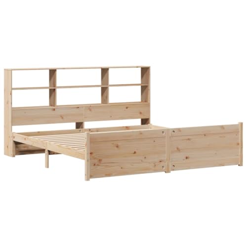 vidaXL Massivholzbett, Bett mit Bücherregal ohne Matratze, Bettgestell mit Lattenrost, Holzbett Doppelbett für Schlafzimmer, 180x200cm Kiefer