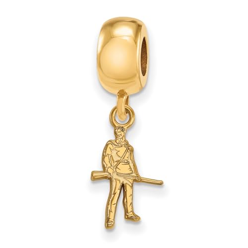 West Virginia University Mountaineer Man Mascot Dangle Charm Bead in Gold Plated Sterling Silver 13 mm x 8 mm