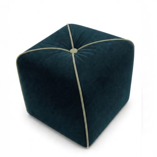 Image of FURNY Signature Regalia Suri Accent Pouf | Boston Fabric | 40D High-Density Foam | (Ocean Green) | Footrest, Vanity Ottoman & Accent Seat for Home, Office & Hotel