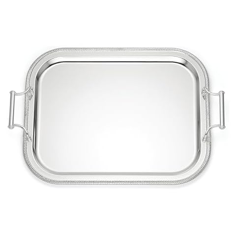 Reed & Barton Rectangle Silverplate Tray with Handles, 1 Count, Metallic Cover