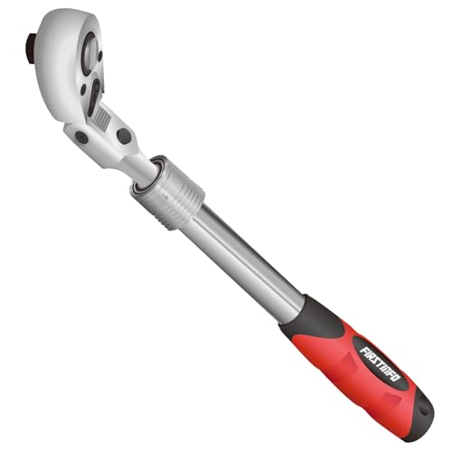 Image of FIRSTINFO 1 /2 Drive Locking Flex-Head Extendable Ratchet, 72-Tooth | Quick-release • Reversible lever • One-touch lock • 180-degree flexible head • Soft grip • 13.8 inch-19.3 inch length • Taiwan Made