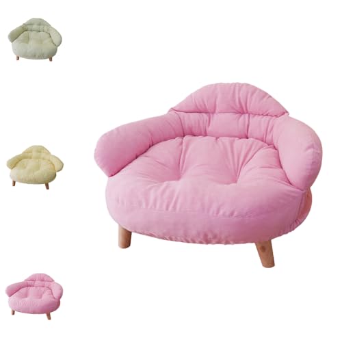 Zekonoペットソファー ペットベッド 猫 犬 ソファ ベッド ペット家具 寝具 椅子 足付き 取り外せる 洗える インテリア リビング おしゃれ かわいい ふわふわ 暖かい 通年 安定性 (サクラピンク,M 50×40×24cm)