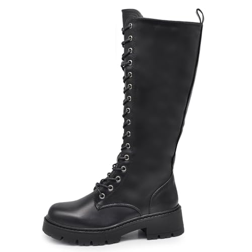 IF Fashion Scarpe Combat Anfibi Militari Stivali Alti da Donna Platform G691 Nero N.38
