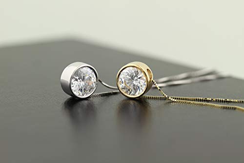 Gngjewel Cz Collection Solid 14K White Or Yellow Gold Bezel-Set Pendant Necklace, 18" Box Chain (1Cttw, White Gold) #TOP2