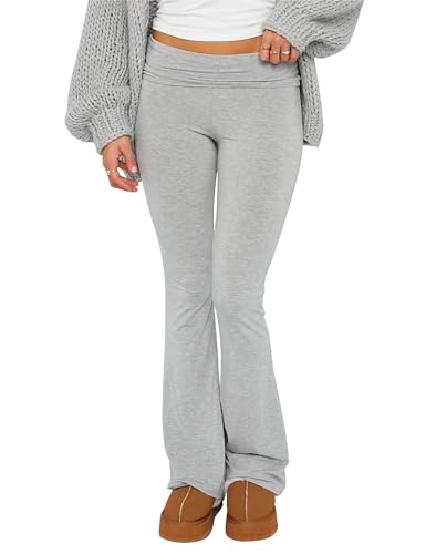 NUFIWI Women Skinny Flare Yoga Pants Low Waist Bootcut Bell Bottom Leggings Lounge Jogger Sweatpants Streetwear(A Grey 02,Small)