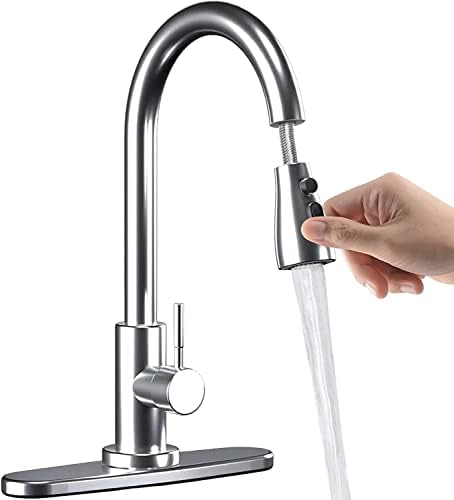 Susbie Kitchen Faucets with Pull Down Sprayer，Kitchen-Faucet，Single Handle Kitchen Sink Faucet with Pull Out Sprayer-Single Level Stainless Stee
