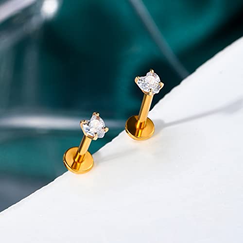 Cocharm 14K Gold Heart Tragus Earring Flat Back Tragus Stud Yellow Gold Push In Tragus Piercing Threadless Helix Stud 14K Solid Gold Helix Earrings Gold Helix Piercing Jewelry #TOP4