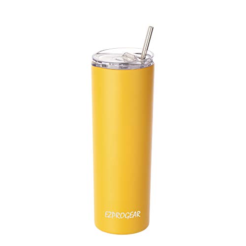 Ezprogear 20 oz Yellow Mango Stainless Steel Slim Skinny Tumbler Vacuum Insulated with Straw (20 oz, Mango)