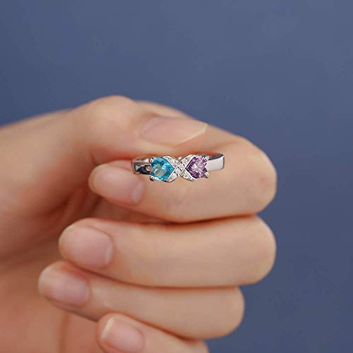 Personalized Infinity Mothers Ring with 2 Heart Simulated Birthstones Engagement Promise Rings for Women3