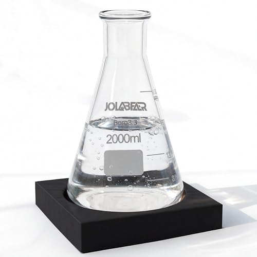JOLABEAR 2000ml Erlenmeyer Flask, 3.3 Borosilicate Glass Extra-Thick with EPE Foam Packaging, Flat Bottom for Industrial and Home Use
