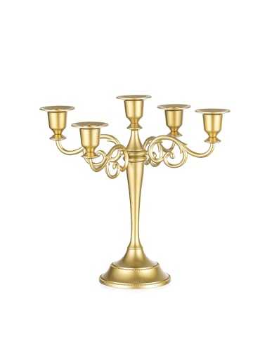 Sziqiqi Candelabres Dorés à 5 Bras: Porte-bougeoirs pour Centre de Table de Salle à Manger - Candelabre Métallique Vintage pour Décoration de Noël Mariage Salon et Cheminée