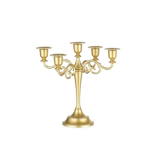 Sziqiqi Gouden 5 Armige Kandelaars: Kaarshouders voor Eettafel Centerstuk - Vintage Metalen Kandelaar voor Kerst Trouwen Woonkamer en Schoorsteenmantel Decoratie
