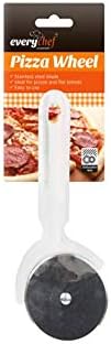 Stainless Steel Pizza Wheel Cutter Plane Sharp Blade Kitchenware Utensil Heavy Duty Silicone Handle Hanging Hoop Protective Cover [ White ]