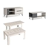 DETALLES: sus medidas son: mueble tv 113 x 40 x 42 cm, mesa de centro 100 x 50 x 42 cm y mesa extensible 140/200 x 90 x 76 cm. Asimismo, su diseño elegante y colores neutros les permiten adaptarse de forma perfecta a cualquier estancia.