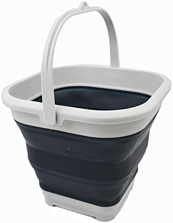 SAMMART 5.5L Collapsible Square Handy Bucket / Foldable SquareWater Pail / Portable Tub with Handle. (Grey/Slate Grey, 1)