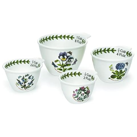 Portmeirion Botanic Garden Measuring Cups - Set of 4 | 1, ½, ⅓, ¼ cup | Assorted Floral Motifs | Chip Resistant Glaze | Fine Porcelain | Dishwasher, Microwave Safe Cover