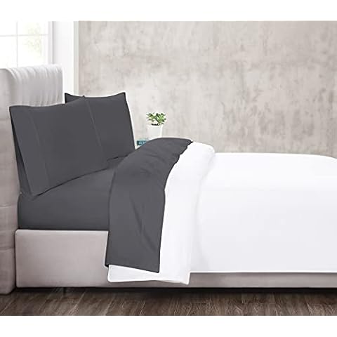 Christian Siriano NY - 300 TC California King 4 Piece Sheet and Pillowcase Set - Cotton Sateen Collection - Dark Grey Cover