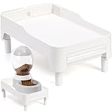 YOUEON Raised Pet Feeder Stand for Cats and Dogs Neck Health, Adjustable Height Elevated Shelf Suitable for 90% Automatic Pet Feeder & Water Dispenser, with Drawer to Stock Pet Snacks, Canned Food