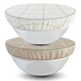 Fundas reutilizables para cuencos para prueba de pan (2 grandes) – Fundas de algodón para cuencos de cera de abeja reutilizables, cubiertas elásticas para tazones, cubierta a prueba de pan de masa