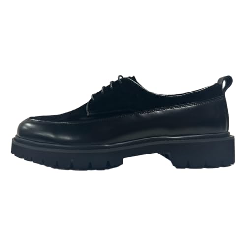 Men's Business Casual Oxford Shoes, Leather and Suede Upper, Chunky Platform Sole, Black2