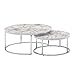 Produktbild FineBuy Couchtisch 2er Set Weiß Marmor Optik Sofatisch Rund Modern | Beistelltisch 2-teilig Metall | Runde Wohnzimmertische | Design Satztische