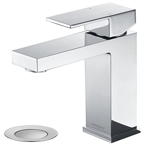 Chrome Bathroom Faucet, Lava Odoro Single Hole Bathroom Faucet, Single Handle Bathroom Sink Faucet Vanity Faucet with Pop up Drain Assembly, Deck Plate Included, BF307-C