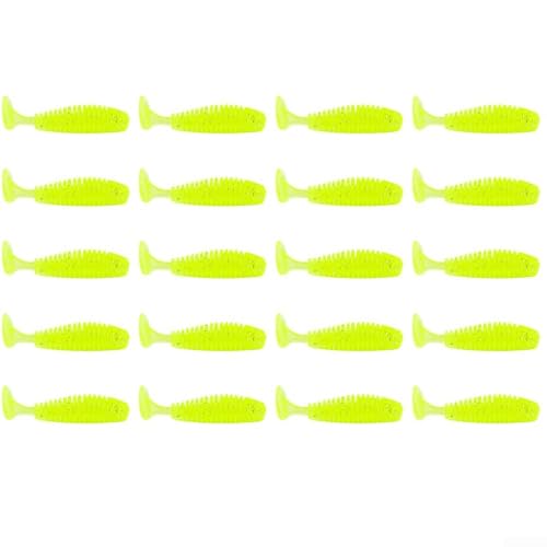 20pcs Soft Fishing Lures Deep Thread T Tail Swimbaits for Bass Trout Perch Pike - Slow Sinking PVC Bait 3-5cm & 4.5cm Mixed Sizes(Flash Yellow 4.5 Cm)