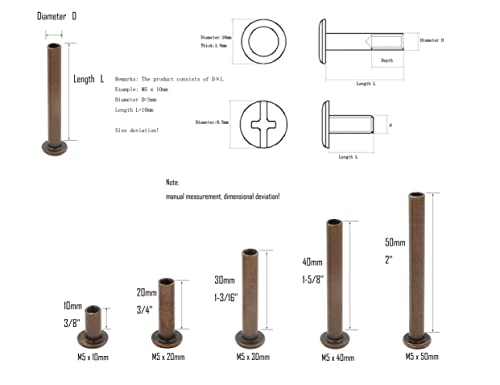Lby 100Pcs Chicago Screws Binding Screw Posts,M5 X 10/20/30/40/50Mm Binding Barrels And Screws Assortment Kit, For Leather Saddles Purses Belt Repair, Plating (Red Bronze-Coloured) #TOP4