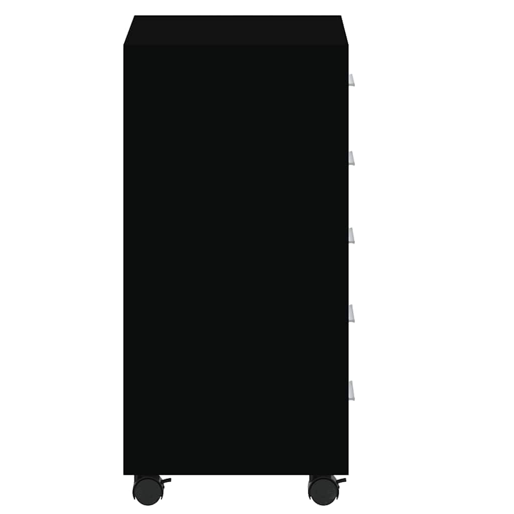 Cassettiera a rotelle nera, 33 x 38 x 63 cm, in legno, alluminio, 5 cassetti, flessibile, ufficio, studio, balcone, cameretta dei bambini
