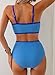 Herseas Women's High Waisted Bikini Sets V Wire Colorblock 2 Piece Swim Suits 2026 Summer Trim Spaghetti Straps Supportive Soft Bathing Suit Fashionable Swim Outfits Blue Medium