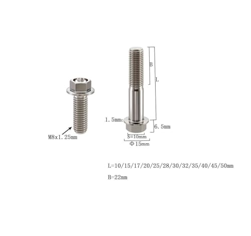 Image of Rison Titanium Flanged Hex Head Bolt M8x1.25x25mm 6AL4V Aerospace Grade Ti Bolt Original Color Pack of 5