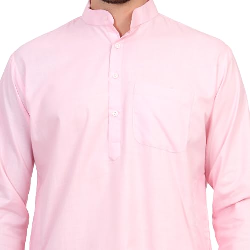 Image of Men's Cotton Blend Blend Knee Length Solid Color Style Stright Long Mandrin Collor Ethnic Casual Wear Kurta Only