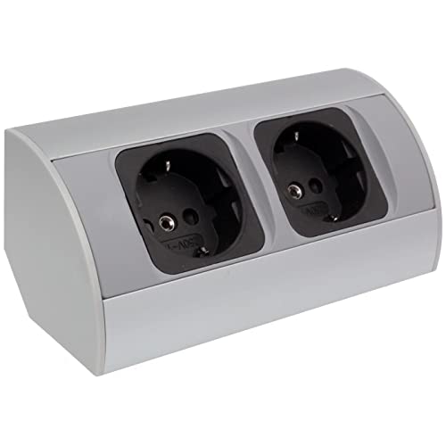 Lumonic ConerBox 2X Schuko Steckdose Tischsteckdose Silber I 2 Steckdosen mit 230V max. 3600W I Größe 152 x 64 x 64mm Ideal zur Eckmontage