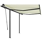 vidaXL Toldo Manual Retráctil con Postes Plegable Manivela Ventana Sombrilla Jardín Terraza Balcón Exterior Ajustable Impermeable Crema 3x2,5 m