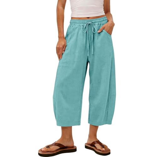 Pantalones de cimitarra Mujer Verano Frescos 3/4 Pantalon Talla Grande Pantalón Deportivo Shorts Respirable Moderno Pantalones Cortos Palazzo Bolsillos Urbano Short Yoga Jogger Corre