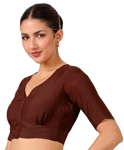 Image of Studio Shringaar Women Viscose Half Sleeve Smart V Neck Readymade Saree Blouse