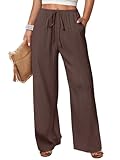 ANRABESS Women's Wide Leg Beach Pants Elastic Waist Lightweight Casual Flowy Palazzo Lounge Trousers with Pockets Brown Large