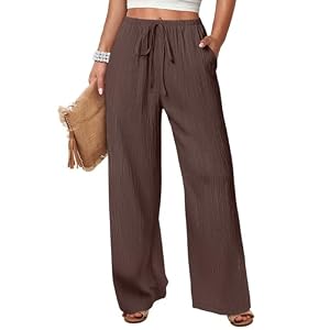ANRABESS Women’s Wide Leg Beach Pants Elastic Waist Lightweight Casual Flowy Palazzo Lounge Trousers with Pockets