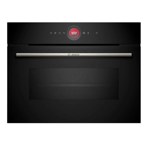 Bosch CBG7341B1, Serie 8 Smarter Einbau-Kompaktbackofen, 60 x 45 cm, Made in Germany, Schwarz, Schmutzabweisend & Selbstreinigend, Air Fry, Automatikprogramme, Farbiger Touchscreen mit Bedienring