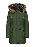 Farben: schwarz, blau ONLY Damen Winter-Jacke OnlIris einfarbiger Parka Mantel Fellkapuze Winter, Farbe:Grün, Größe:L