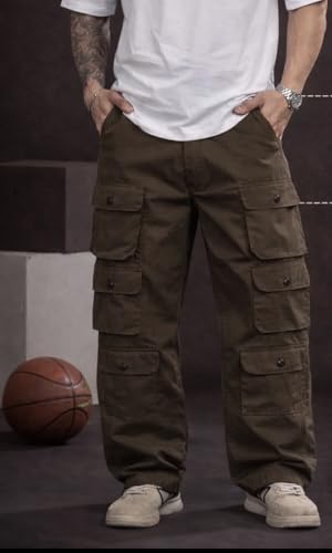 Image of Wear lusso 10 Pocket Cargo Pants for Men | Cotton Twill Fabric | Regular Fit Utility Cargo Trousers | Casual Streetwear Bottomwear