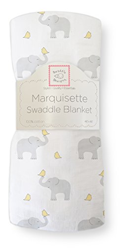 SwaddleDesigns Marquisette Receiving Swaddle Blanket for Baby Boys & Girls, Soft Premium Cotton Muslin, Best Shower Gift, Elephant and Pastel Yellow Chickies, Parent Picks Award Winner