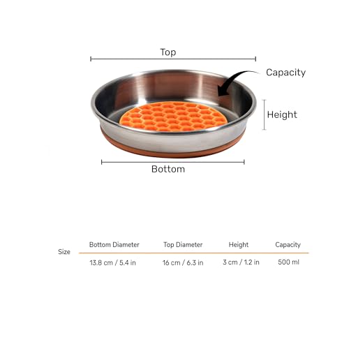 Image of HUFT Quintessential Slow Feeder Steel Bowl for Cats - Orange, 500 ml | Anti-Gulping Design | Stainless Steel Cat Bowl | Promotes Slow Eating | Durable & Easy to Clean for Daily Feeding
