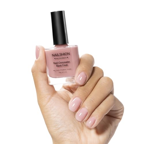 Nailshion Illuminating Nail Concealer 4-in-1 Base Coat Ridge Filler Sheer Nail Polish & Strengthener for Discolored or Damged Yellowing Nails Natural Nails Foundation Perfector 15-free Air Dry