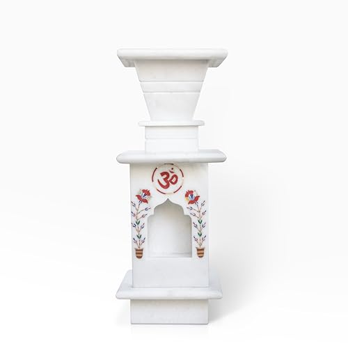 HANDICRAFT BAZAAR Marble Tulsi Pot for Home | Tulsi Marble Planter for Roof, Porch, Balcony (White Inlay)
