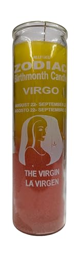 Zodiac Virgo-The Virgen Augusy 22 to September 22 (Virgo-La Virgen Agosto 22 al Septiembre 22) Yellow/Pink Pillar Candle