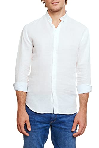 Blue coast yachting Camisa Lino 100% Manga Larga para Hombre con Cuello Italiano Cuello Botón Down y Cuello Mao Cover