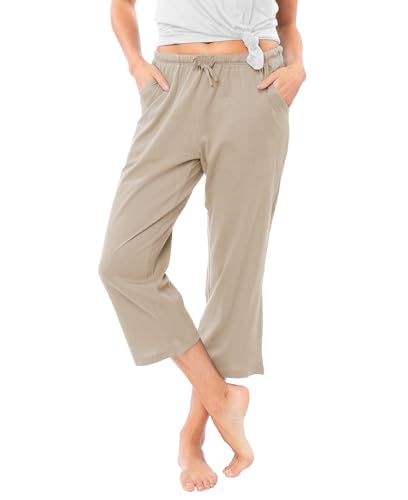 Image of Sexy Basics Women's 100% Cotton Lounge Pants | Capri Style Pajama Sleep Bottoms | Drawstring & Pockets |Multi-Packs & Colors